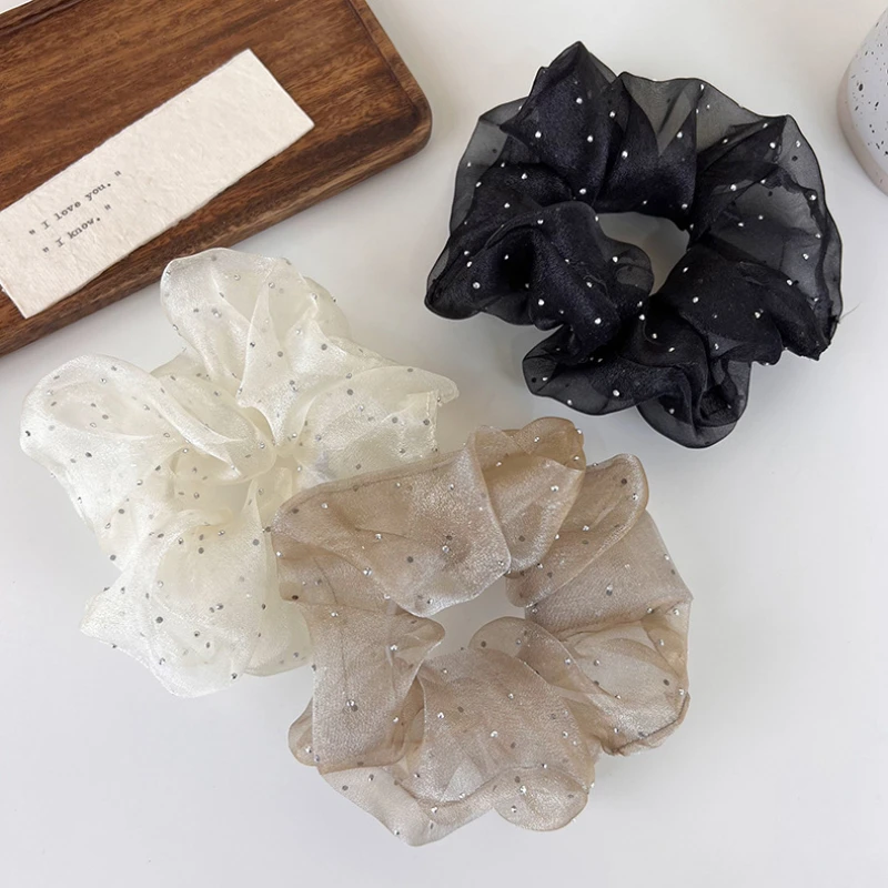 Elegant and Delicate Hair Accessories with Korean Hair Bun Cover and Organza Scrunchies, Perfect for Girls and Women