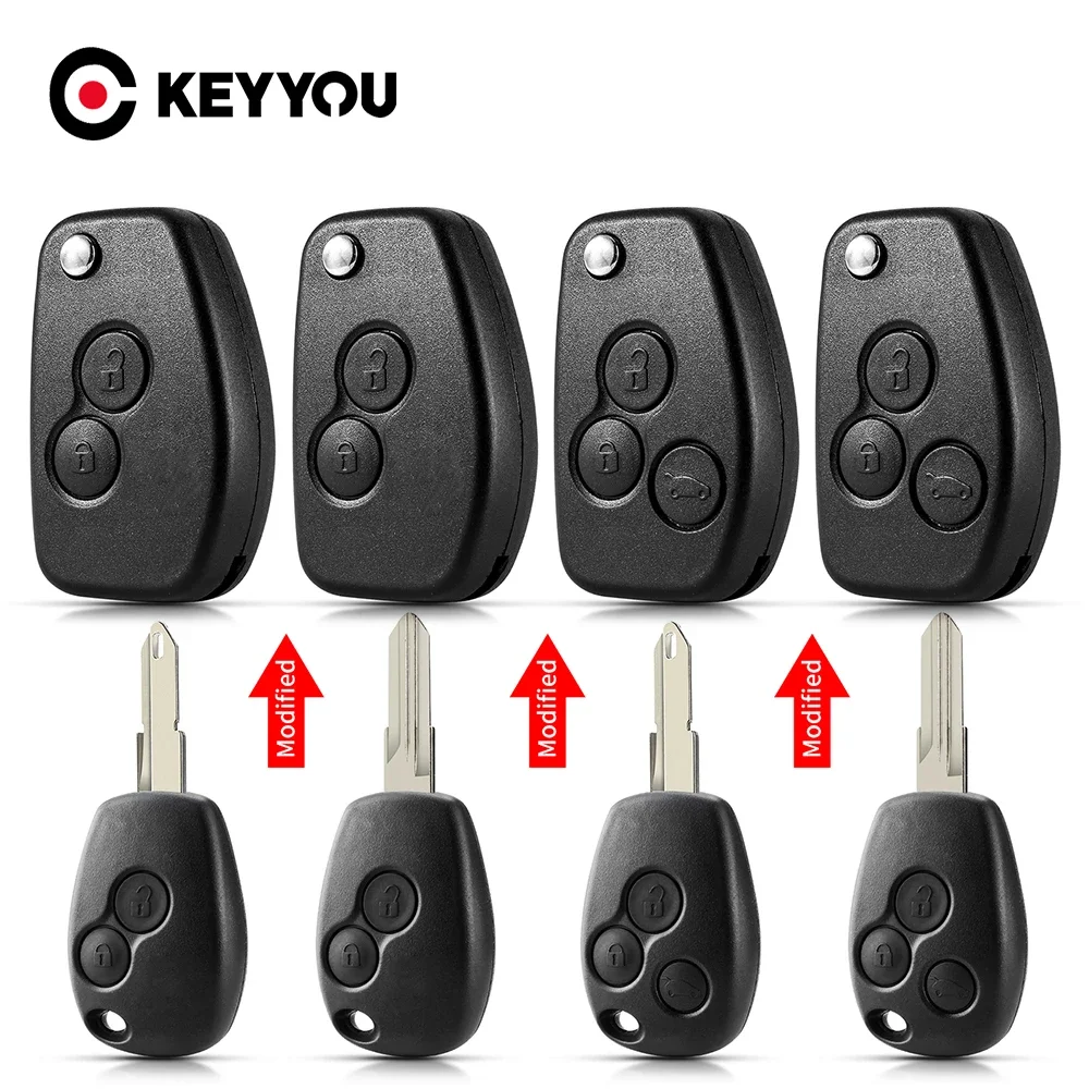 KEYYOU 1PCS Modified Car Key 2/3Buttons Folding Fob For Renault Dacia Modus Logan Clio Espace VAC102 Ne72 Blade