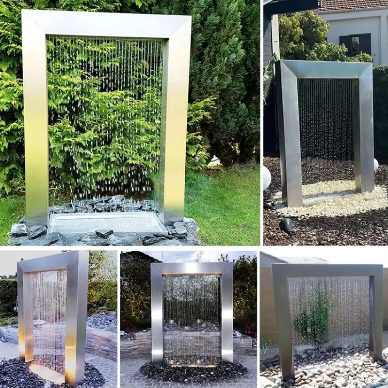 Fontane a cascata con lama d'acqua da parete in acciaio inossidabile per piscina personalizzate Fontana per scultura da giardino in metallo in giardino e cortile