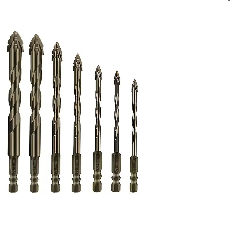 Brocas excéntricas de cabeza inclinada, broca de vidrio multifuncional de alta dureza, vástago Hexagonal para hormigón, vidrio y cerámica, 7 Uds.