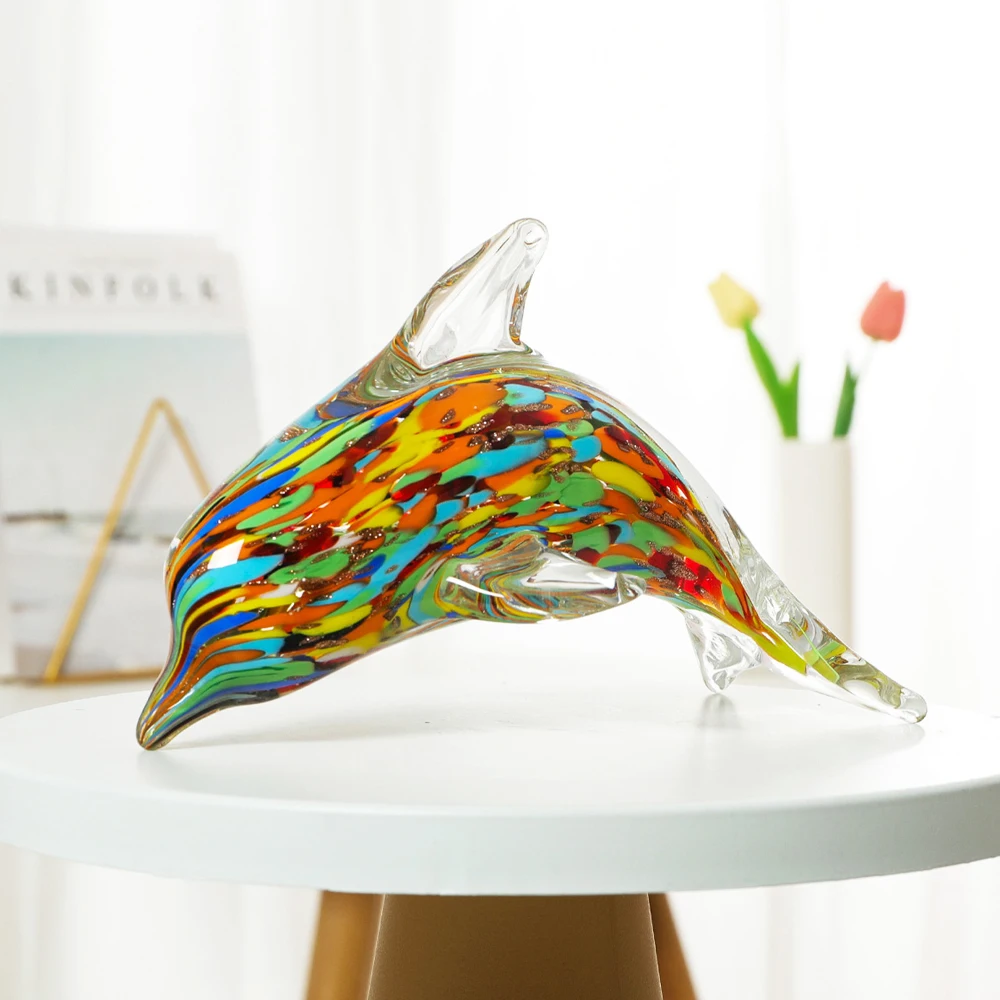 Crystal Glass Dolphin Figurine Hand Blown Sea Animal Sculpture Handmade Paperweight Gift Collectible Home Room Decor Ornaments