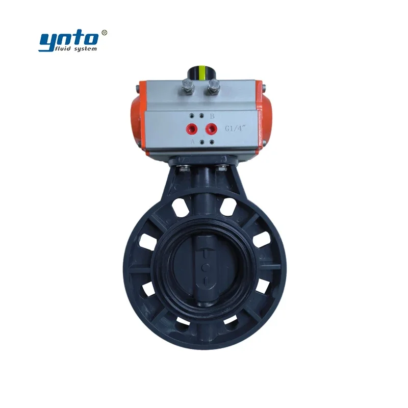 YNTO Custom Industrial 4 Inch Pneumatic Actuated Butterfly Valves Flow Control 3 Inch Pn16 Pvc Pp Butterfly Valve 6 for Fire