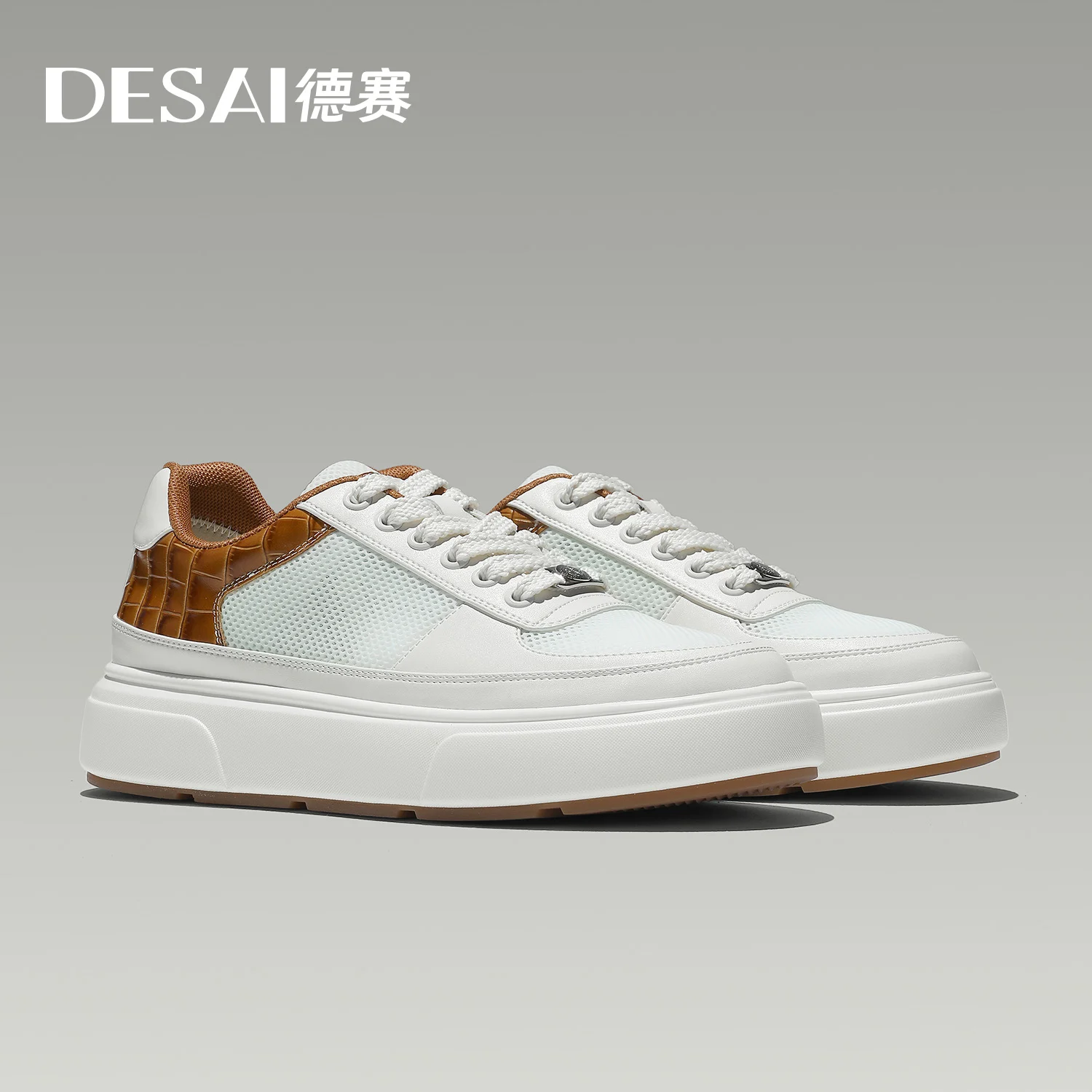 DESAI Scarpe sportive da uomo con suola spessa con tomaia in rete traspirante; scarpe bianche estive per abbigliamento casual per aggiungere altezza