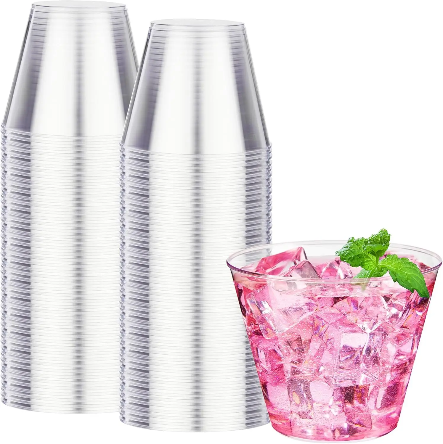 9 oz Clear Plastic Cups 100 packs, Disposable Plastic Party Cups Tumblers, Cocktail Cups, Perfect for Parties, Wedding and Event