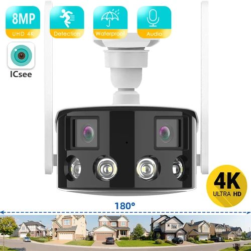 Imagen 1 del producto BESDER 8MP 4K Lente dual Ultra gran angular 180 °   Cámara IP Wifi protección de seguridad Ai detección humana vigilancia de seguridad ICSEE APP