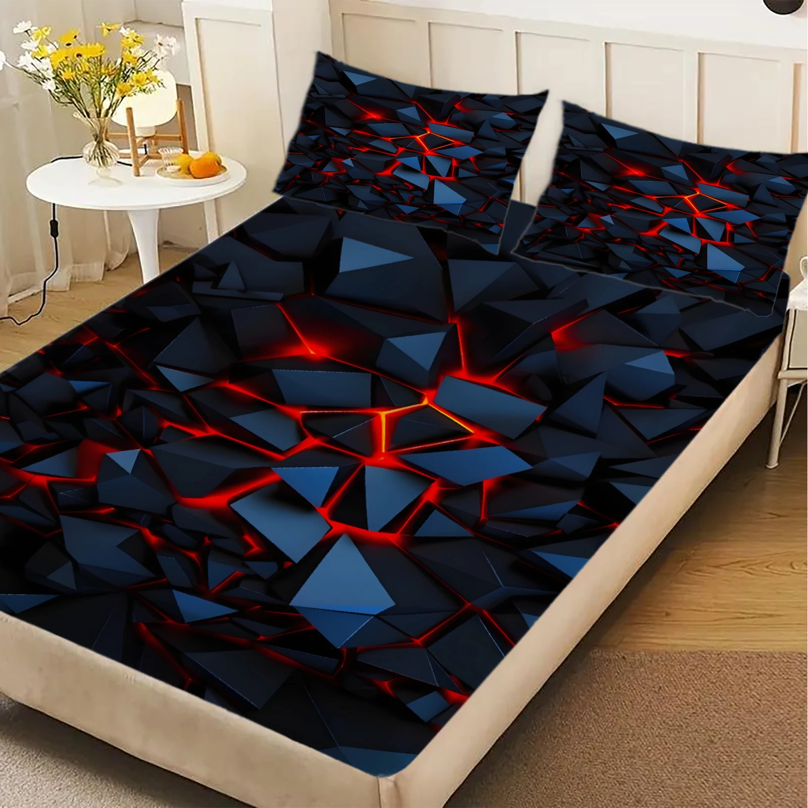 1 Stück Spannbettlaken-Set mit Visueller Geometrie Dynamischem Lava-Druck 100% Polyester Atmungsaktives Bettwäsche-Set für Wohndekoration