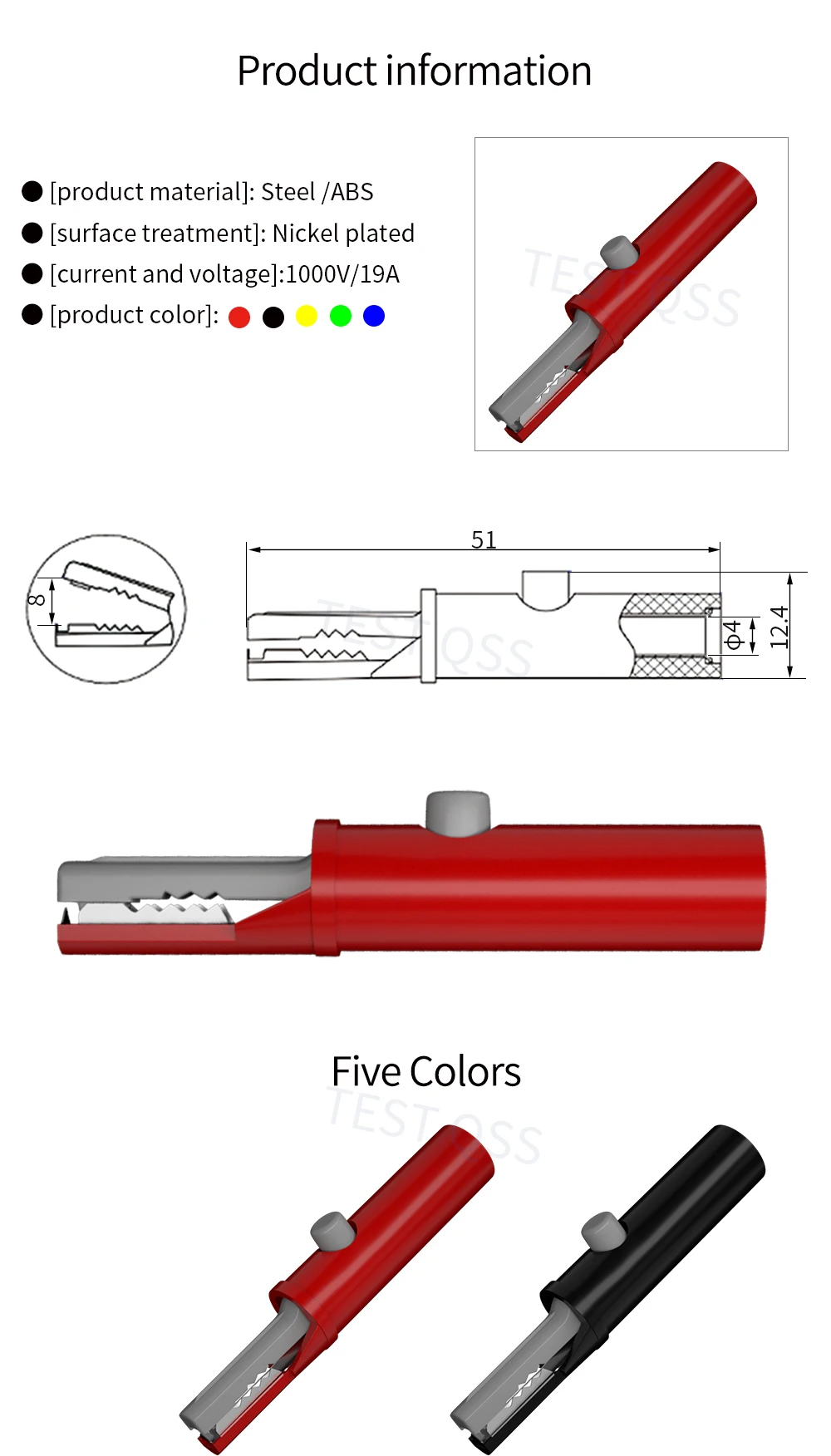Qss 51mm Krokodil klemme DIY Druckknopf Typ voll schützende isolierte elektrische Clips q60030 – Detail 1