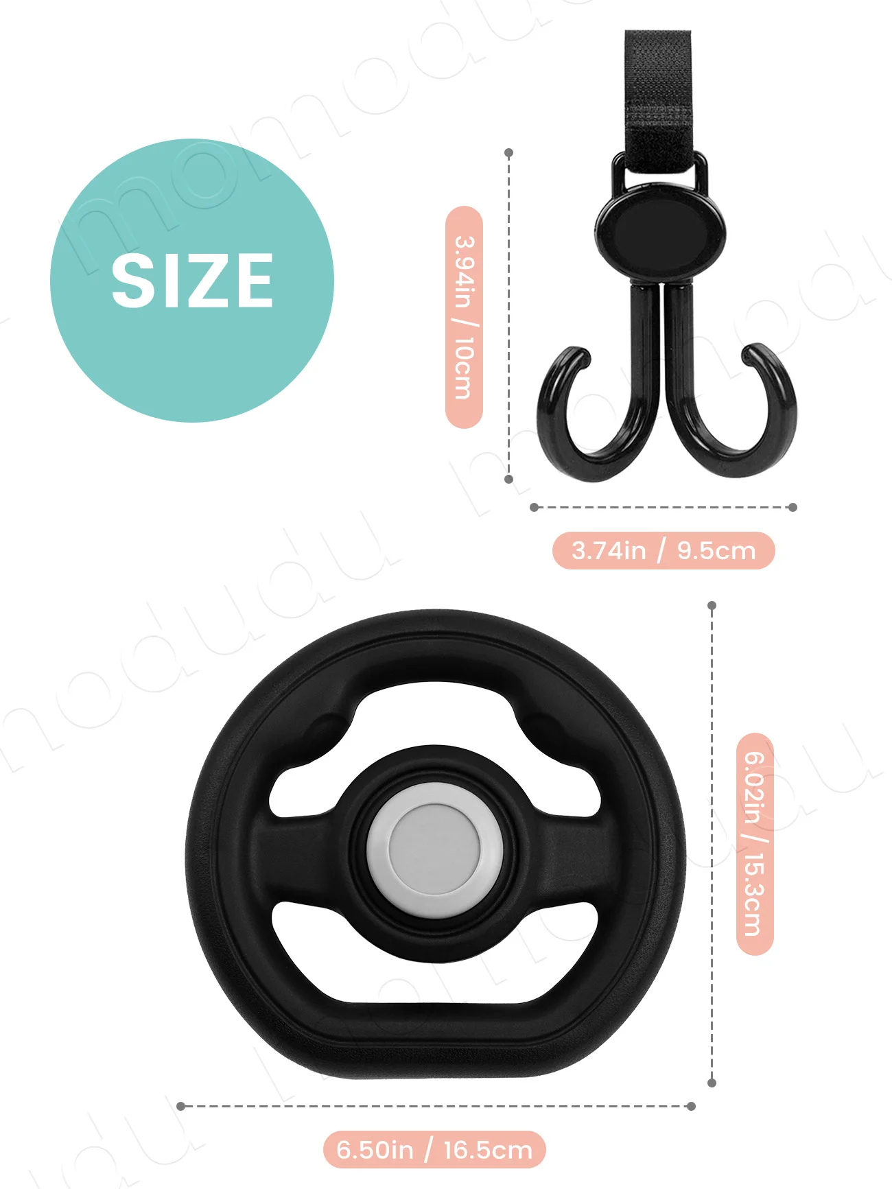 Baby Stroller Steering Wheel & Double Hook Stroller Hooks Set, Baby Stroller Accessories &  Bag Hanger Organizer Accessories