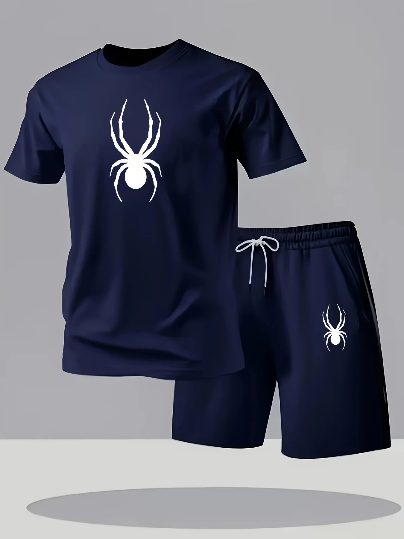Spider Men's 2-piece Letter-Printed Short-Sleeved T-Shirt and Drawstring Shorts for Sporty and Casual Wear view 4