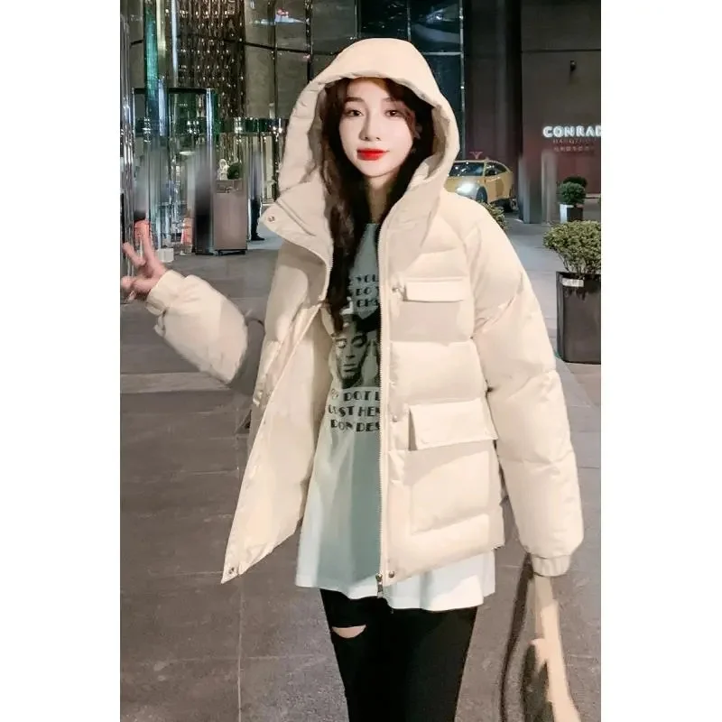 2024 New Winter Loose Puffer Cotton Padded Jacket Women Oversize Thicken Warm Hooded Parkas Woman Korean Waterproof Overcoat