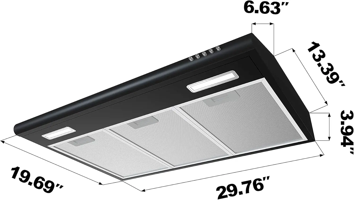 Black Ductless Range Hood Vent para cozinha, Under Cabinet Design, Anti-Fingerprint, 3 Speed Exhaust, 30"