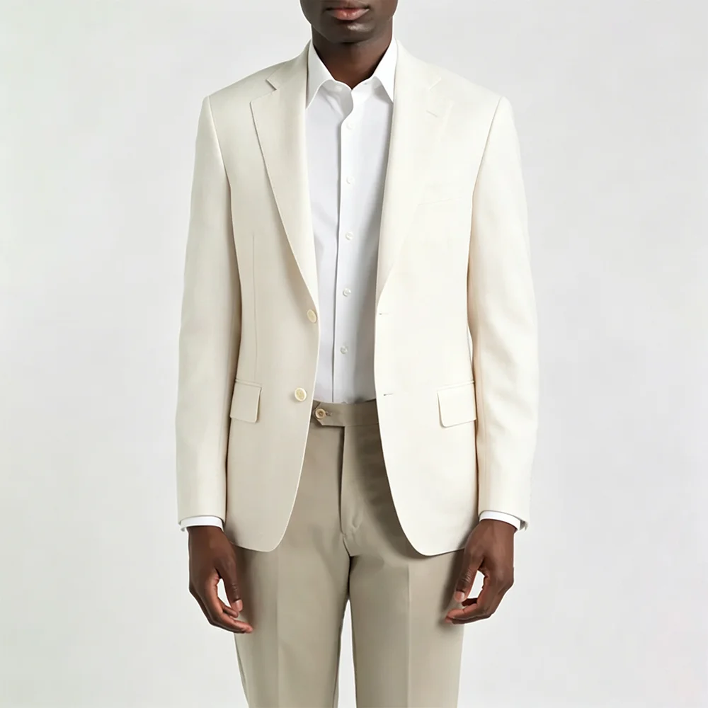 Understated Men Navy Blue Suit Single Breasted Blazer Lightweight Casual Business Wedding Jacket+Matching Khaki Trousers Set
