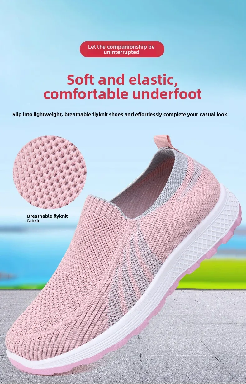 Damen-Sneaker aus Stricknetz, zum Überziehen, atmungsaktiv, leicht, mit weicher Sohle, rutschfest, für Freizeitaktivitäten, zum Spazierengehen, für ältere Damen, für den täglichen Gebrauch im Freien. – Detail 1