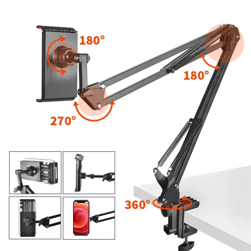 Yeni yükseltilmiş Metal masaüstü Tablet tutucu uzun kol Tablet standı klipler yatak masası tembel tutucu braketi iPad için destek