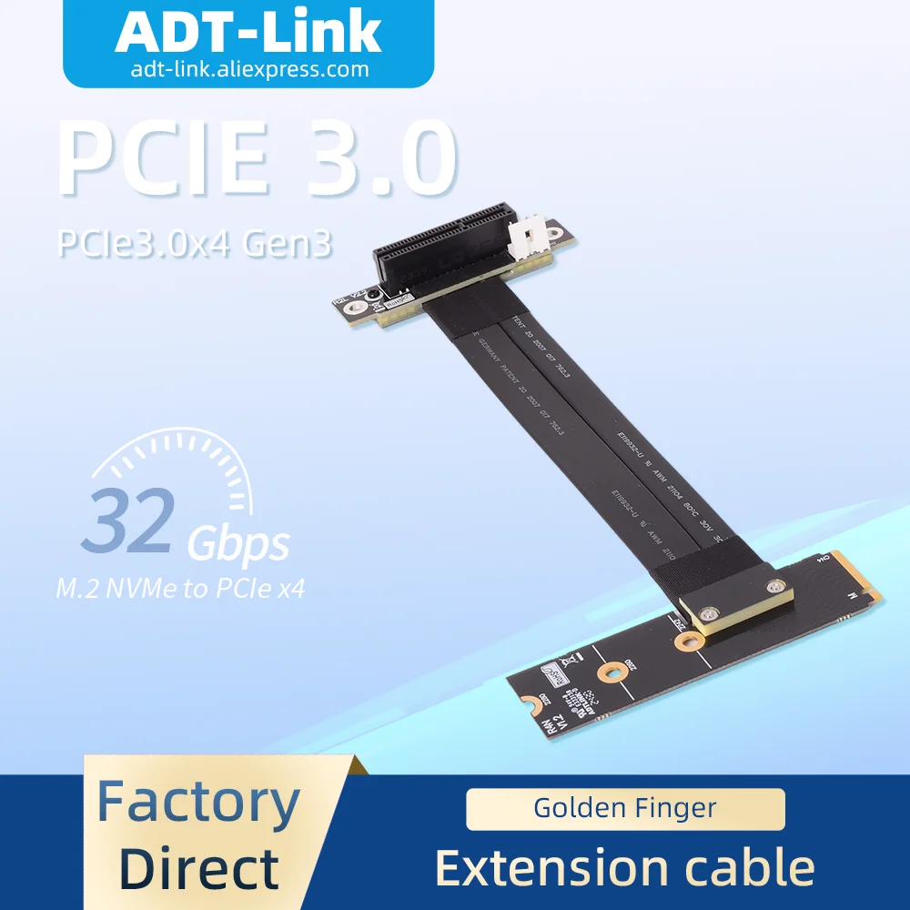 ADT-Link PCI-E 3.0 X4 M.2 NGFF NVMe Extension Cable GEN3 Riser Adapter Cable 32G/bps Extender ITX A4 Chassis Graphics Card
