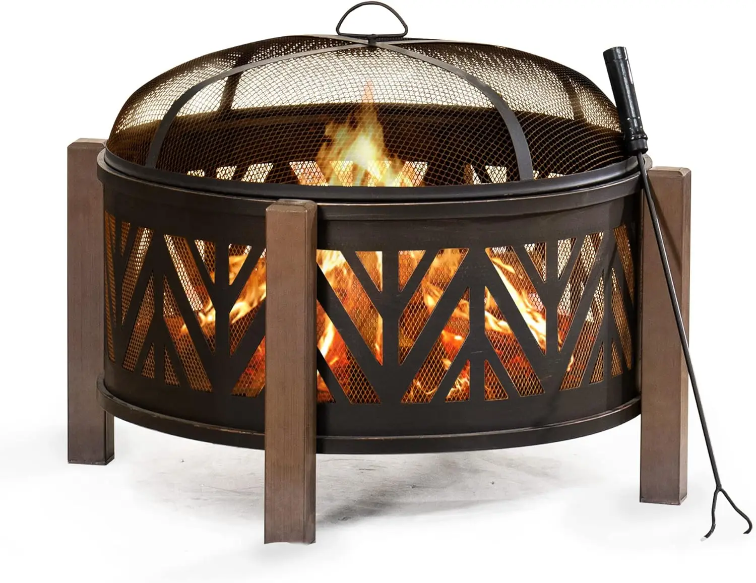 27 in. Large Fire Pits for Outside Round Wood-Burning Fire Pit, Outdoor Patio Steel Bowl Shape Fire Pit with Mesh Spark Screen