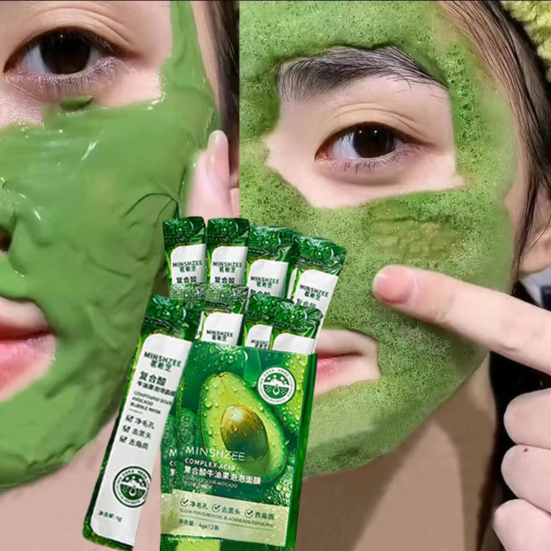 12 Stück/Box Avocado-Blasenmaske, Mitesser-Entfernung und Porenminimierung, selbstschäumende, sauerstoffreiche Reinigungsmasken, Schönheit und Hautpflege