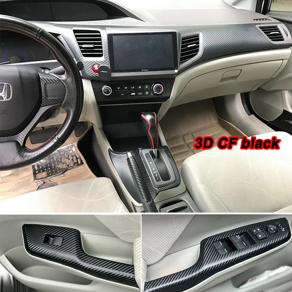 For Honda Civic 2012-2015 4 doors 3D 5D Carbon Fiber Car Interior Cover Console Color Sticker Decals Parts Accessories