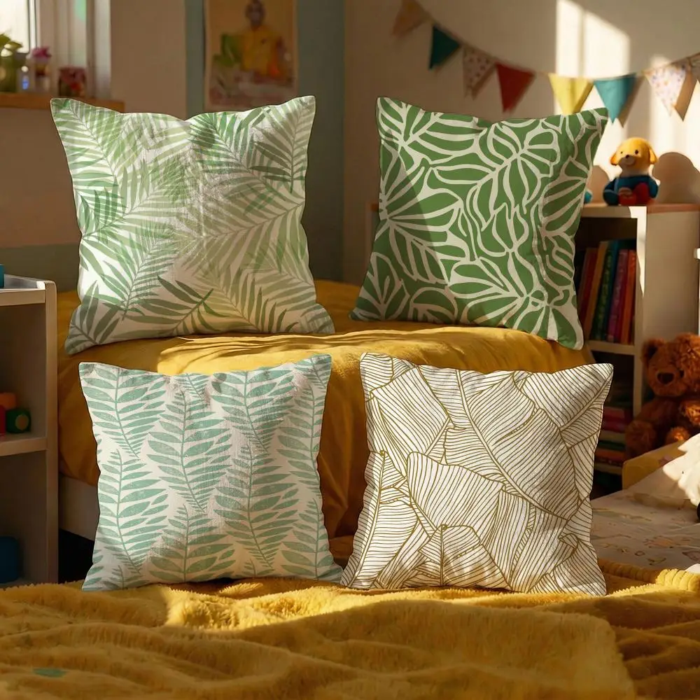 Leaf Cushion Cover Set of 4 Decorative Short Plush Pillow Covers for Sofa, Soft Cushion Case 50x50 cm