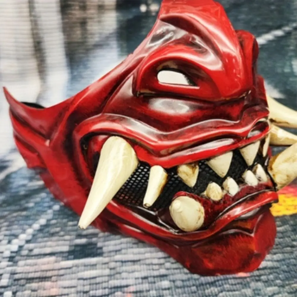

Creative Half Face Cosplay Red Prajna Mask Dress Up Spooky Samurai Cosplay Mask 3D Funny Japanese Mask Children's Toys