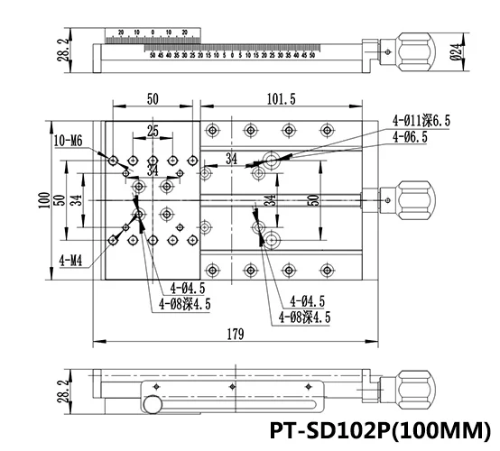 PT-SD102P manual translation table X-axis sliding table translation table moving table Precision displacement table moving table