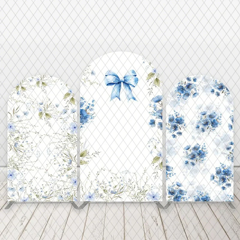 

LS Custom 2-Sided Flowers Blue Bow Baby Girl Birthday Party Baby Shower Cover Chiara Arch Background Decor Backdrop
