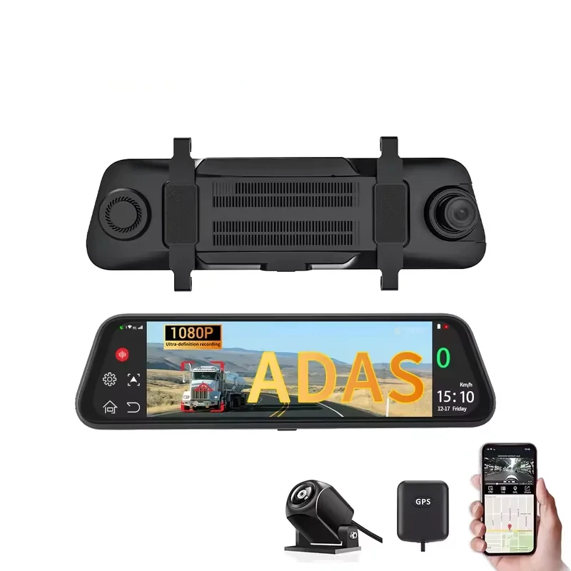 4K+1080P 10 Inch Drive Recorder Car Rearview Mirror Dash Cam Dual Lens Wifi GPS Parking Night Vision.