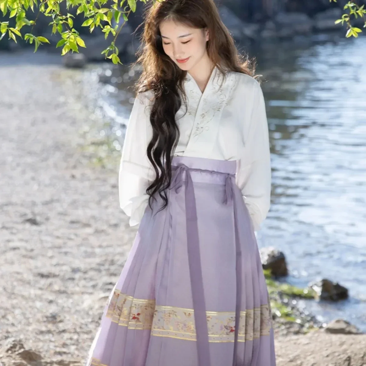 

Retro Chinese Improved Ancient Hanfu Style Ma Mian Skirt Loose Shirt Long dress two pieces Set for women daily hanfu Dress