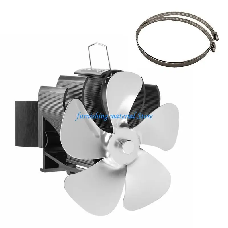 Y5GD مروحة موقد تعمل بالطاقة الحرارية بخمسة شفرات لتدفق هواء أكبر صديق للبيئة #4