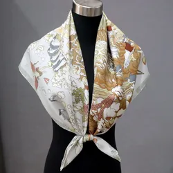 2 Sides 90 Silk Scarf Neckerchief 2023 Designal Square Silk Shawl Echarpe 18mm