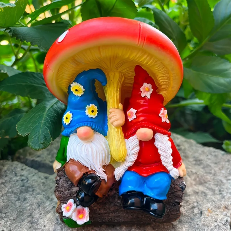 

Dwarf Statue Ornaments Mushroom Couple Dwarf Garden Courtyard Decorations Resin Ornaments Garden Yard Terrace Decor