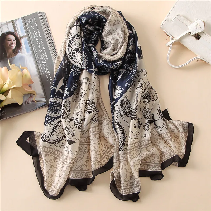 

Spring and Autumn New Ethnic Style Scarf Women's Fashion Print Imitation Silk Sunscreen Scarf Elegant and Warm Thick Scarf