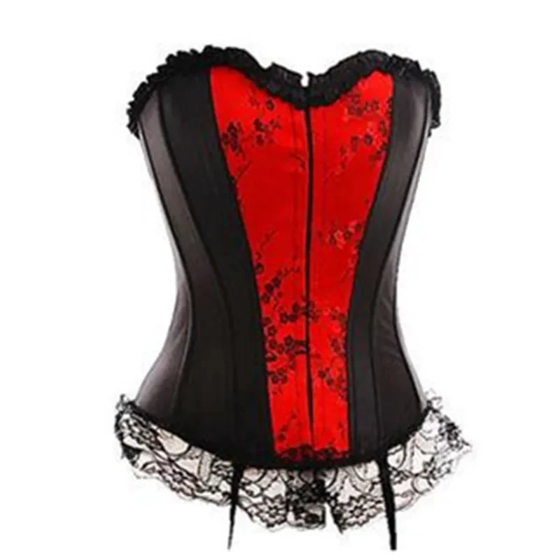 

Women Corset Top Overbust Floral Zipper Sexy Lingerie with Garter Gothic Vintage Lace Cover Burlesque Bustier Corselet Plus Size