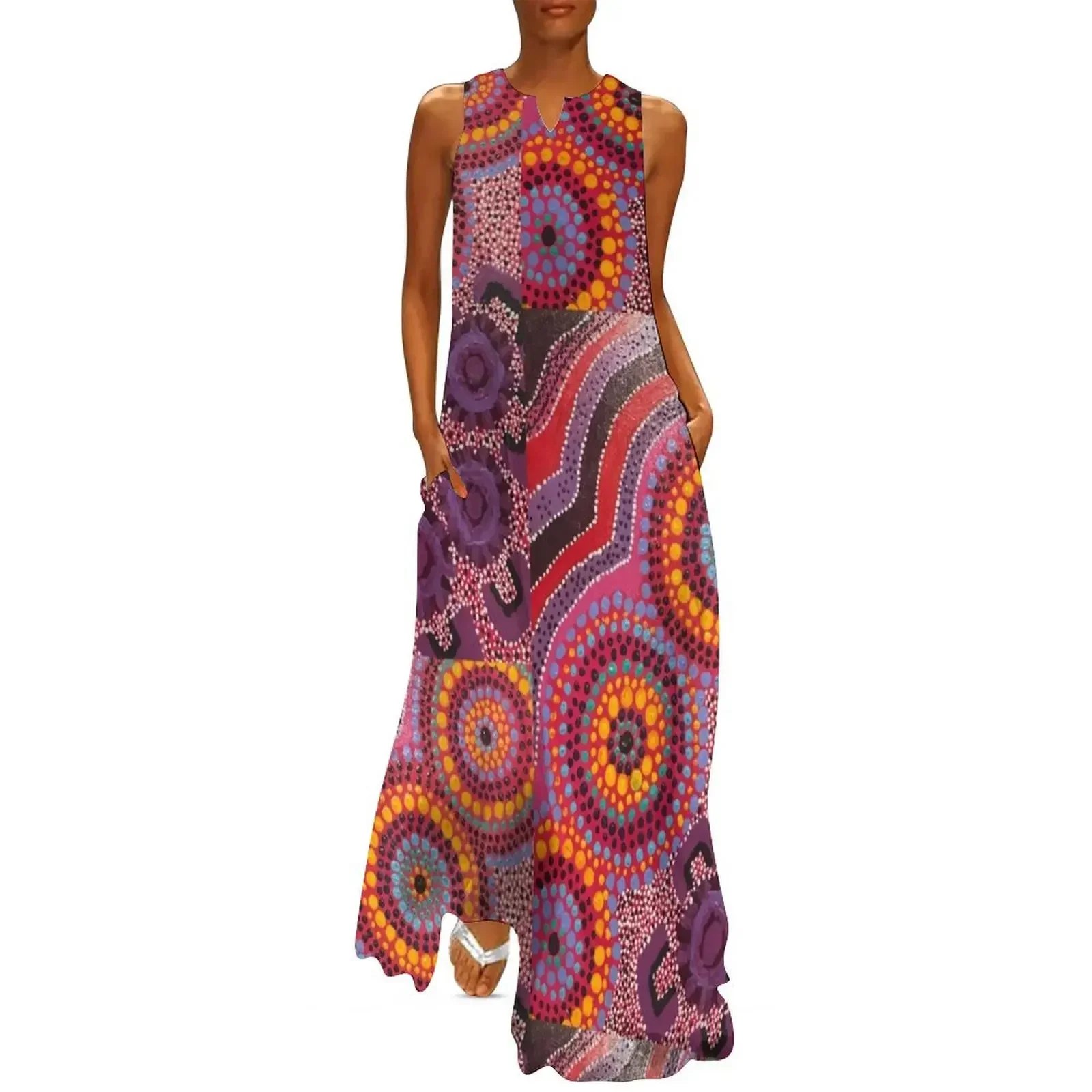 

Aboriginal design - pink learning Long Dress prom clothes ladies dresses for women 2025 dresses summer woman 2025 Dress