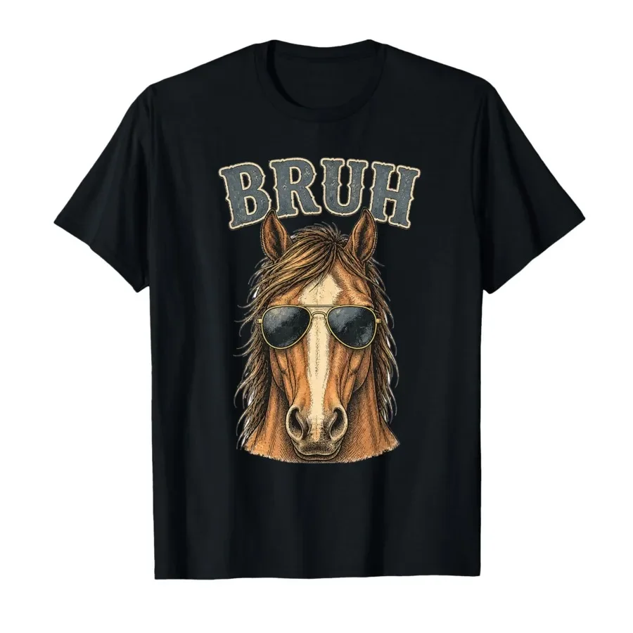 

Funny Bruh Horse Cool Stallion Animal Equestrian T-shirt For Men Women 100% Cotton T Shirts Short Sleeve Tops 0427-2