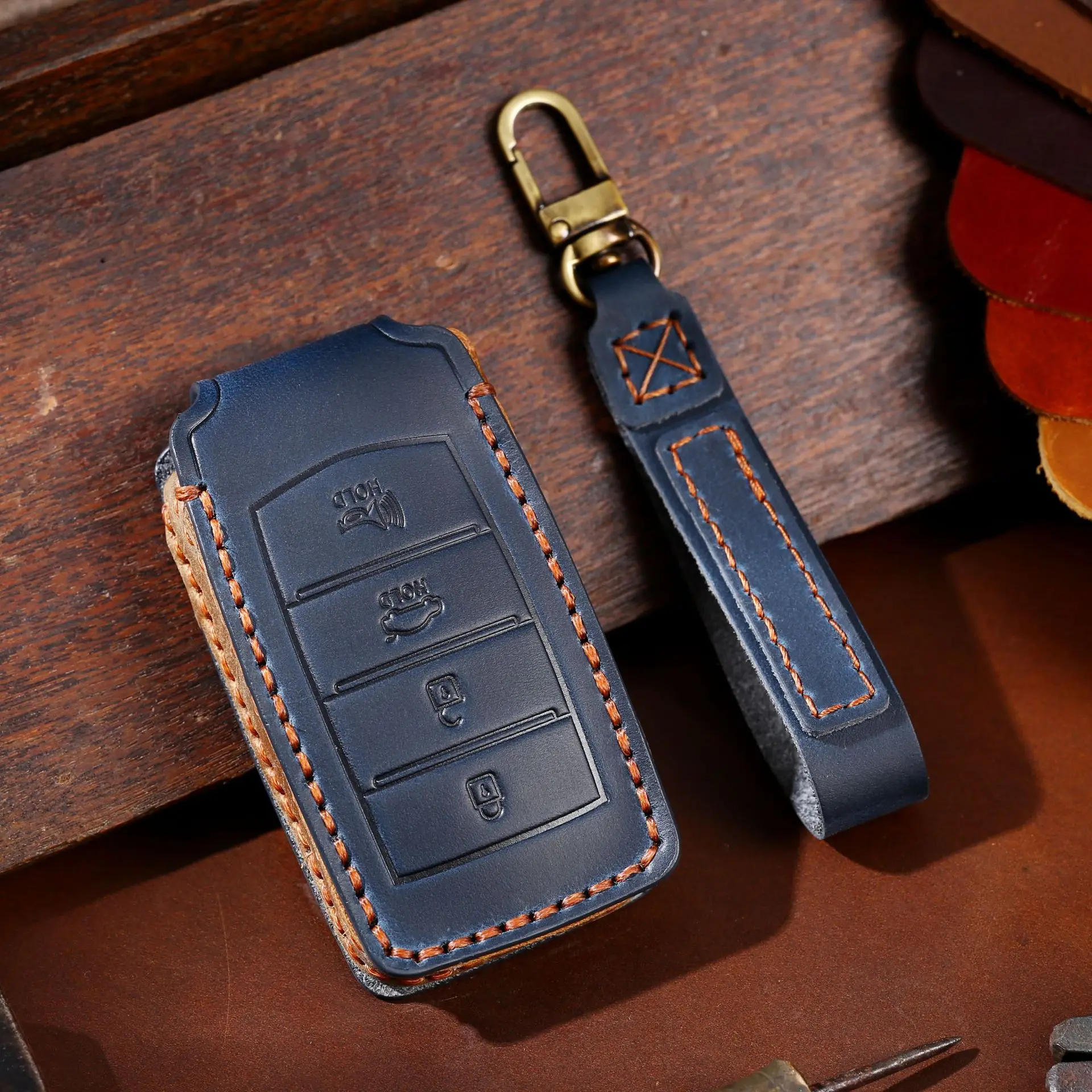 Leather For Hyundai Genesis 2017- 2020 G70 G80 G90 Car Key Case Cover Shell Fob Holder Auto Keychain Protector Accessories