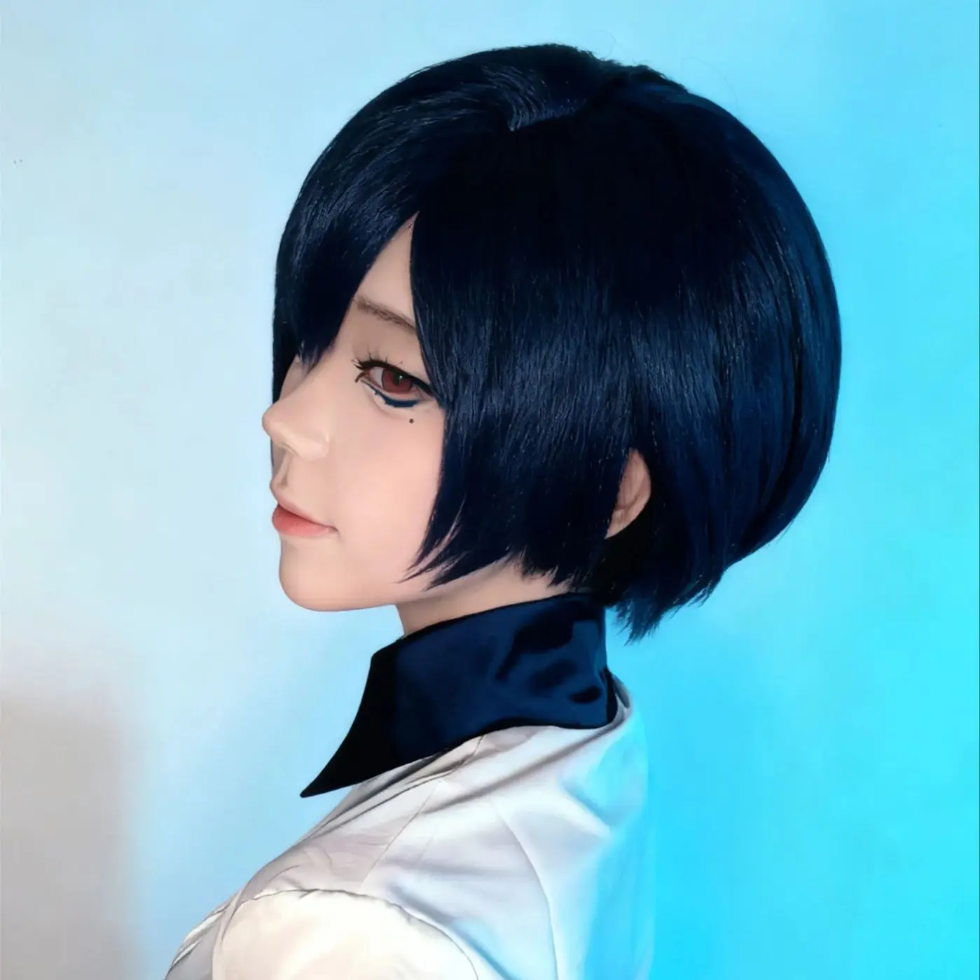 

Comics Norigae YoonGaram cosplay Wig 30Cm blue black short hair Synthetic Wig+Wig cap Party Halloween Wig