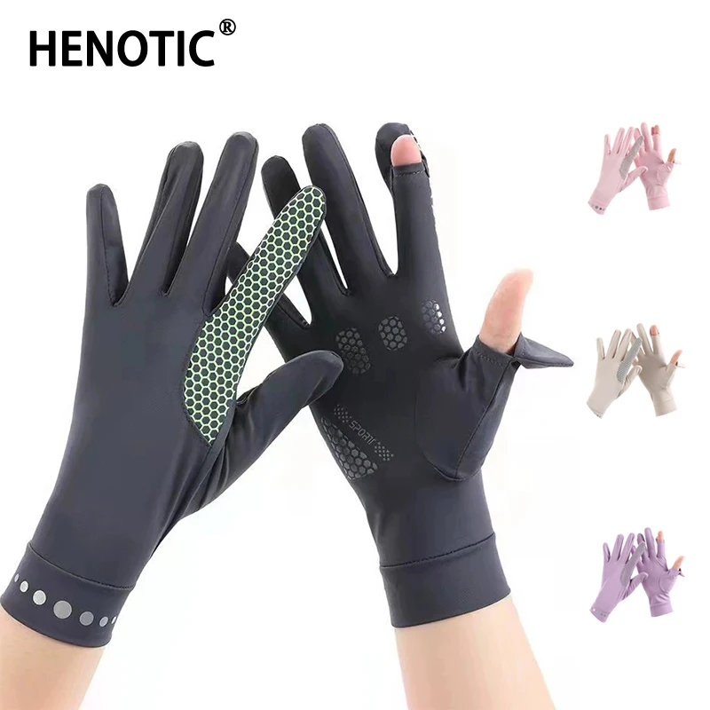 

Henotic Spring Summer Men Women Ice Silk Sunscreen Gloves Uv Protection Driving Cycling Touch Screen Breathable Gloves