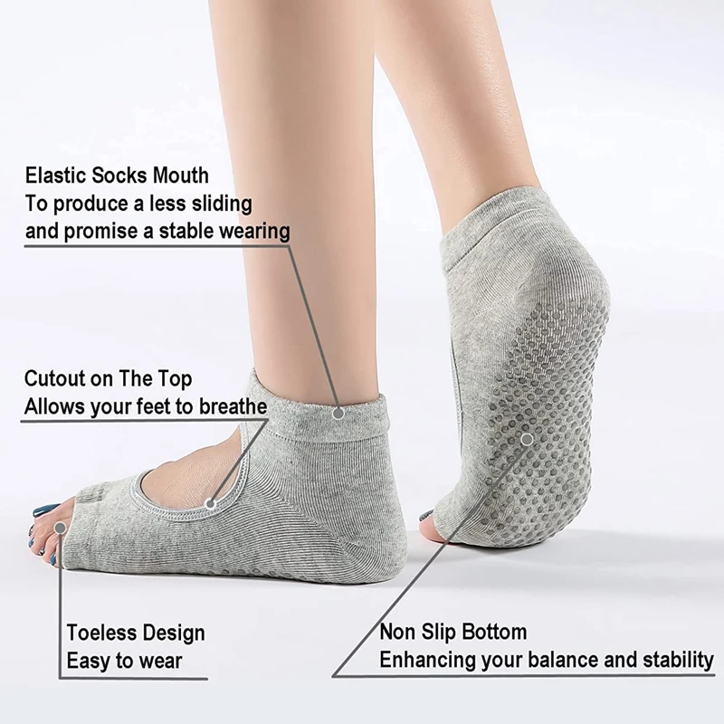 Hohe Qualität Frauen Yoga Socken Anti Slip Zwei Zehe Sport Baumwolle Pilates Socke Atmungsaktiv Schnell Trocknend Ballett Professiona Tanz socke – Detail 5