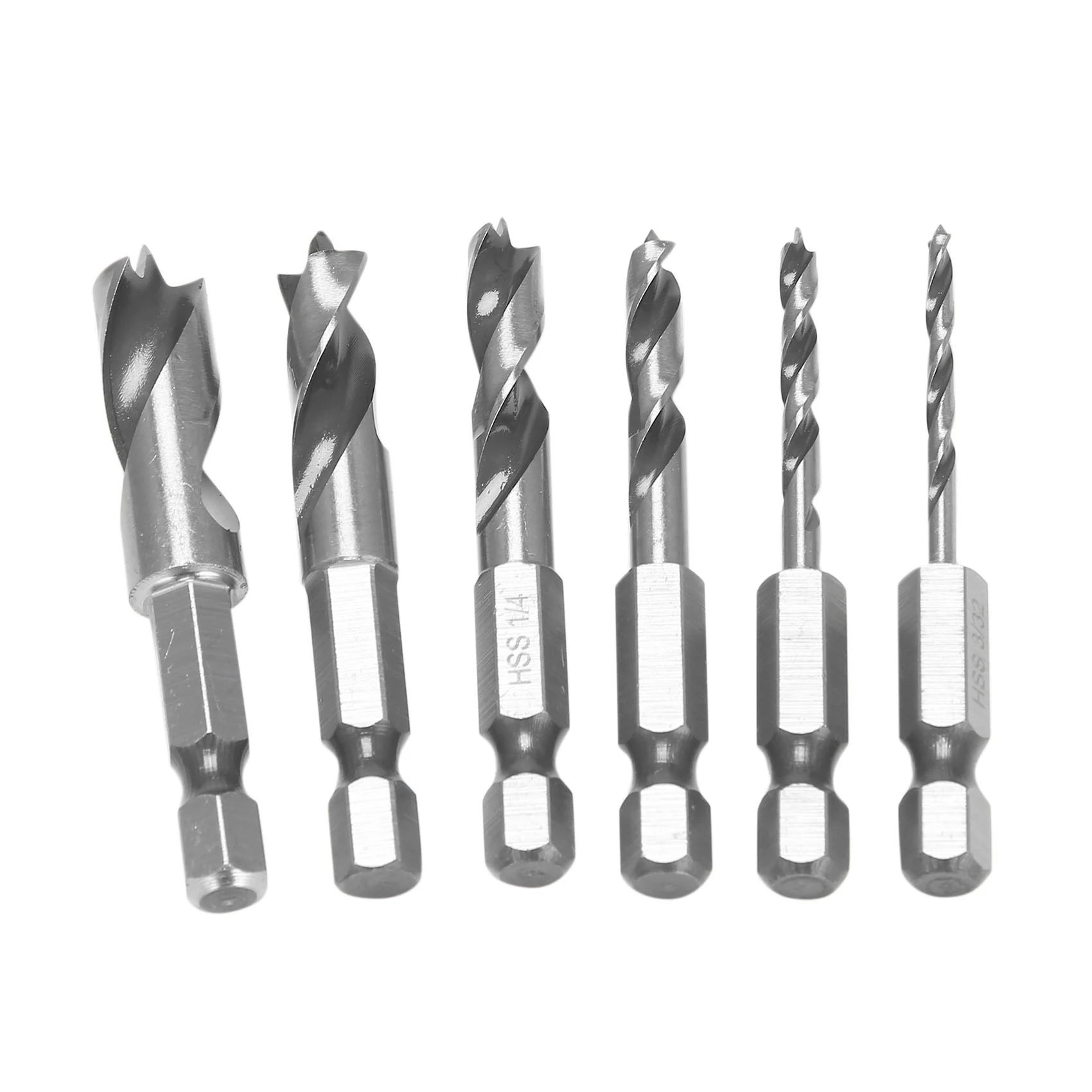 HSS SAE براد نقطة مثقاب قصير مجموعة للخشب ، تغيير سريع عرافة عرقوب ، 1/4 "، 3/8" ، 1/8 "، 3/16" ، 1/4 "، 5/16" ، 3/8 "،" ، "، 6 قطعة