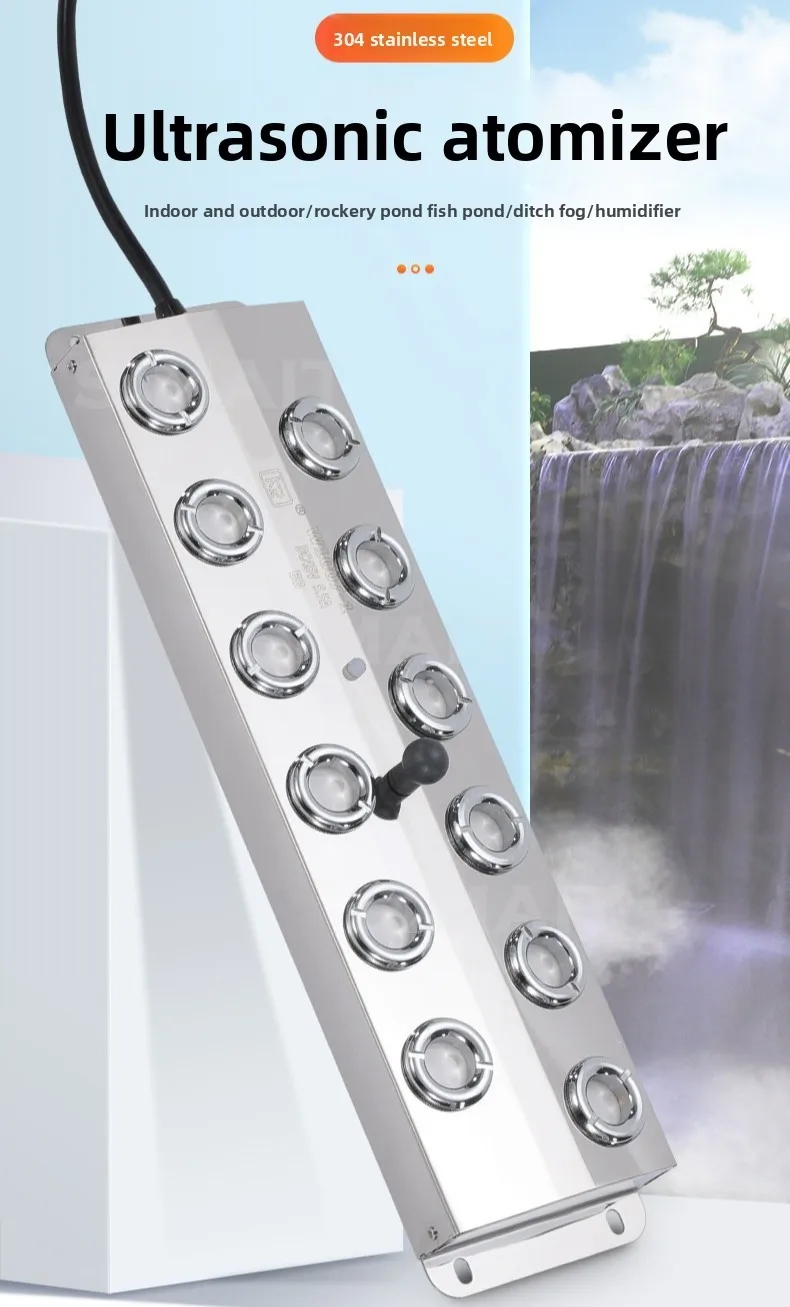 10-Head Ultrasonic Atomizer | Industrial Cold Mist Fogger Machine with Power Supply for Humidification
