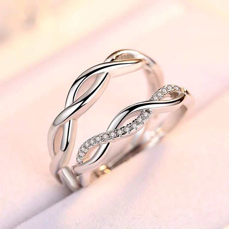 Valentine's Day Present Romantic Couple Rings Micro Crystal Paved Spirally Entangle Geometric Open Rings Wedding Jewelry Gifts