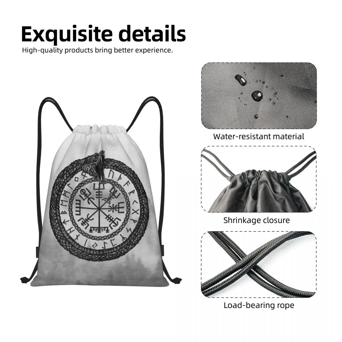 Sac à dos Viking Vegvisir avec Ouroboros Runes Proximity Wstring, sac de sport, sac à dos de sport, sac à cordes pour les voyages, les paysages des prHub, les alphabets runiques, les symboles