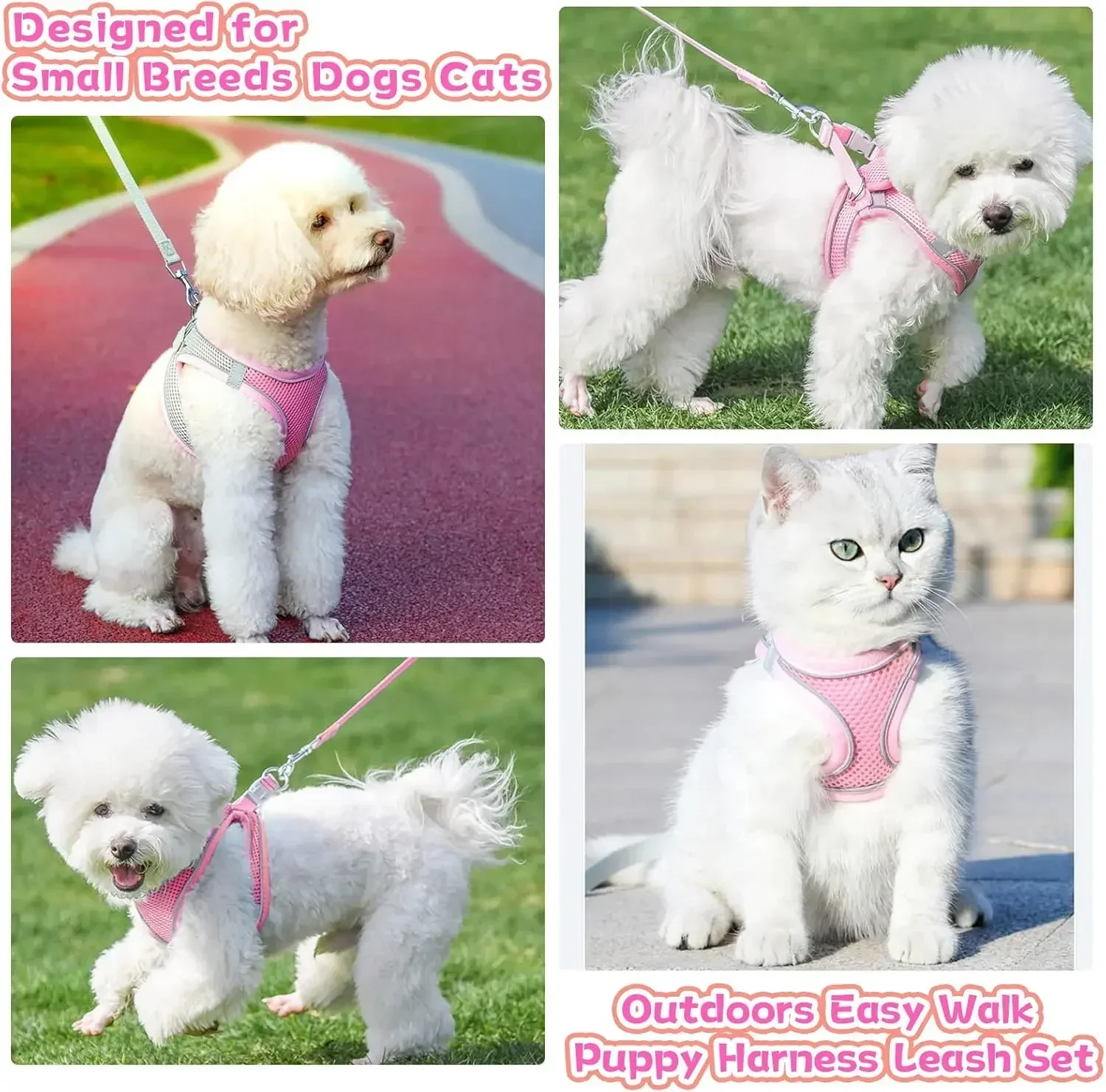 Reflective Dog Cat Harness Leash Set Escape Proof Pet Walking Vest Harness for Small Dogs Chihuahua Pug Kitten Outdoor Walking - view 6