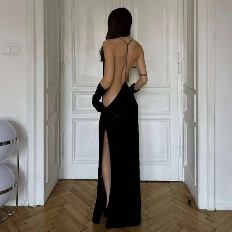 Sexy Mesh See Through Maxi Dress Women Backless Cut Out Night Prom Party Vestido 2025 Summer Harajuku Elegant Y2K Clothes