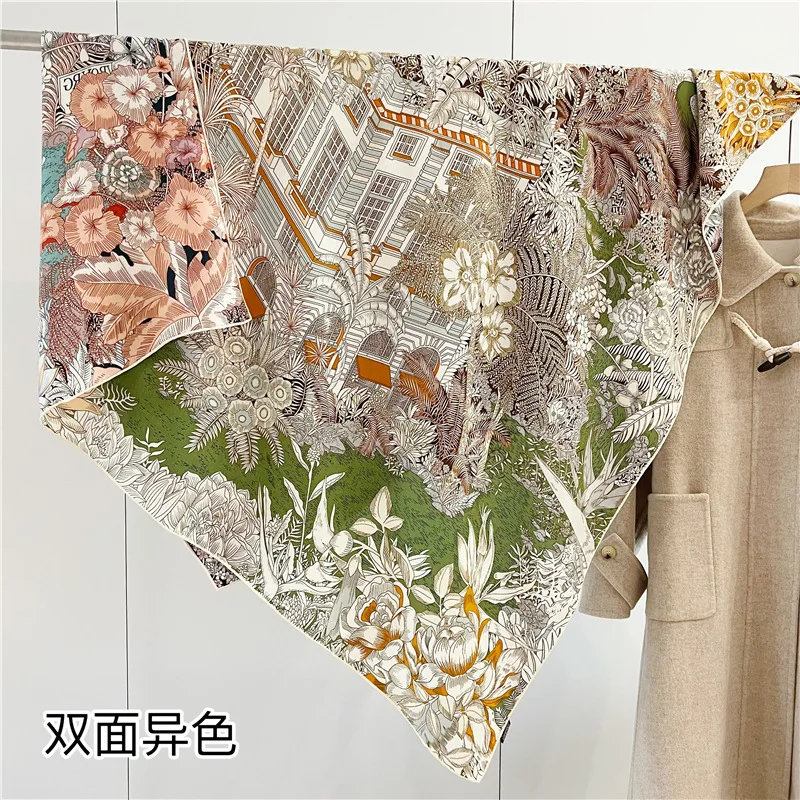 

Двусторонний шелковый шерстяной шарф с принтом на осень и зиму, универсальный шелковый шерстяной большой квадратный шарф, женский теплый шарф, шаль