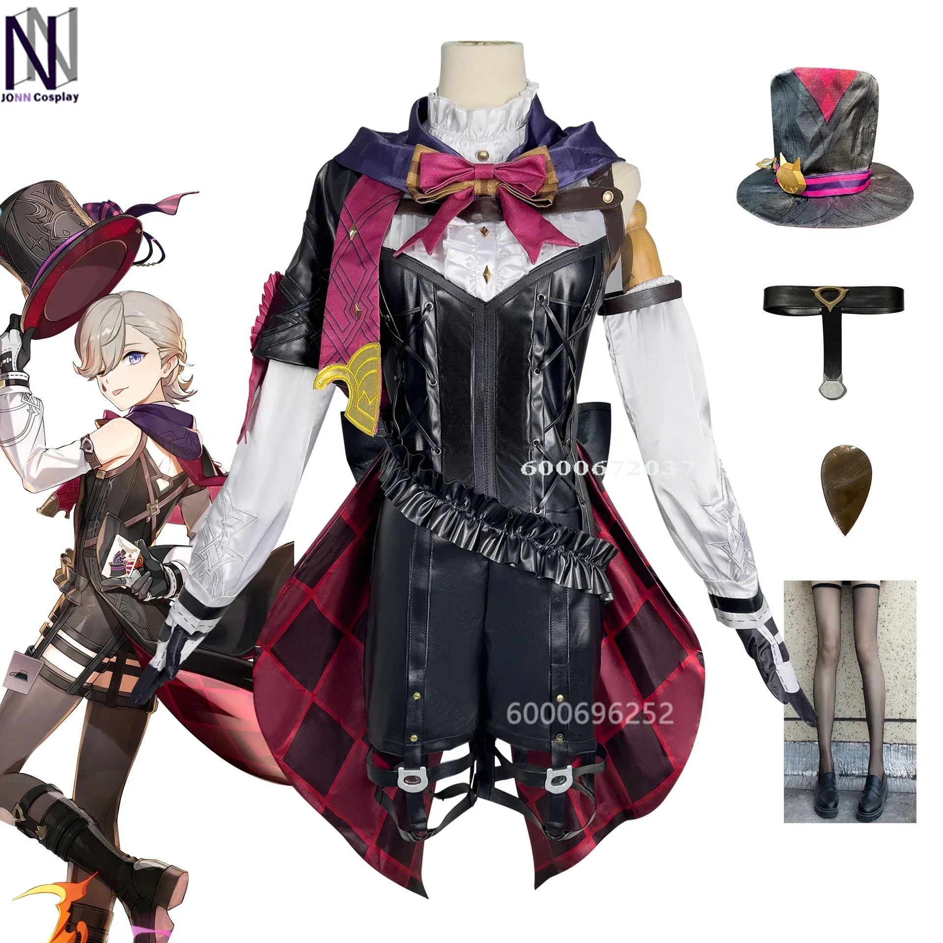 

Genshin Impact Game Lyney Dress Cosplay Costume Women Skirt Shirt Hat Wig Fantasia Clothes for Halloween Carnival Full Outfit