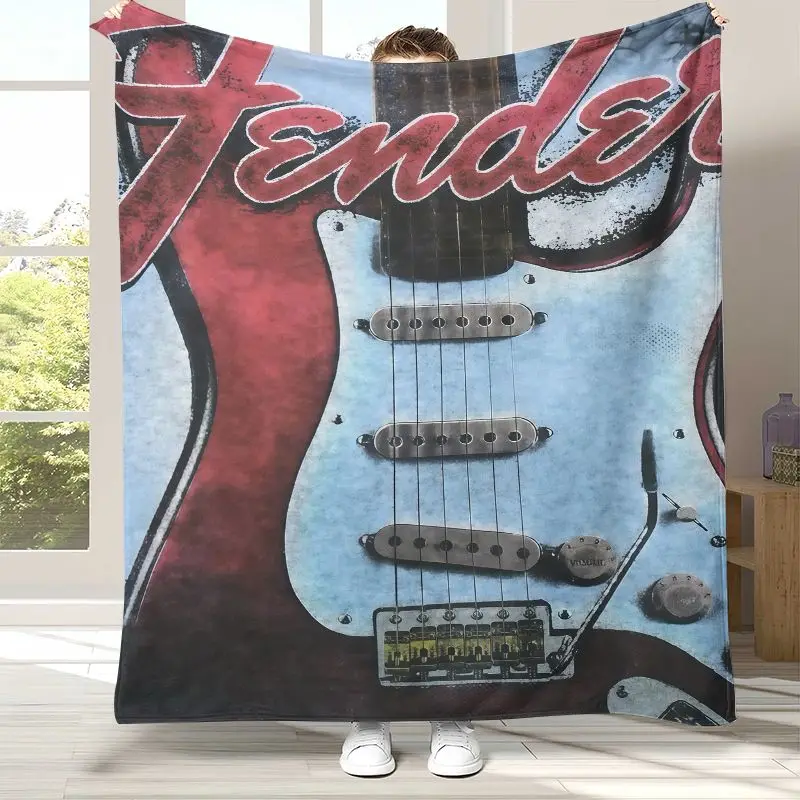 Vintage Fender Guitar Rock Music Soft Flannel Throw Blanket,Cozy Warm Blanket for Bed,Sofa,Living Room,Picnic,Camping,Home Decor