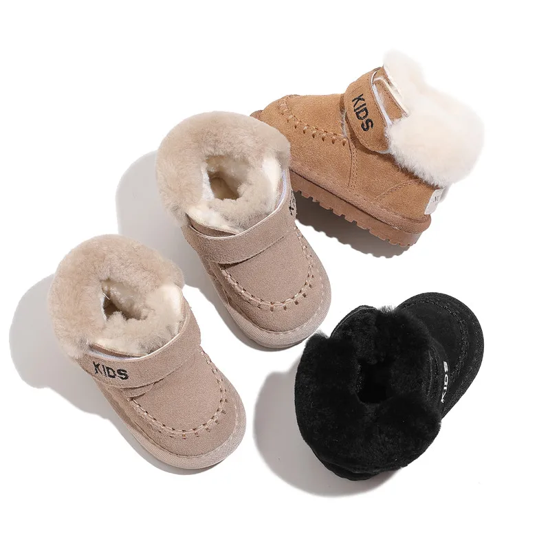 2024 New Winter Baby Snow Boots Unisex Leather Boys Girls Shoes Warm Cotton Kids Sneakers Soft Bottom Toddler Baby Shoes EU16-25