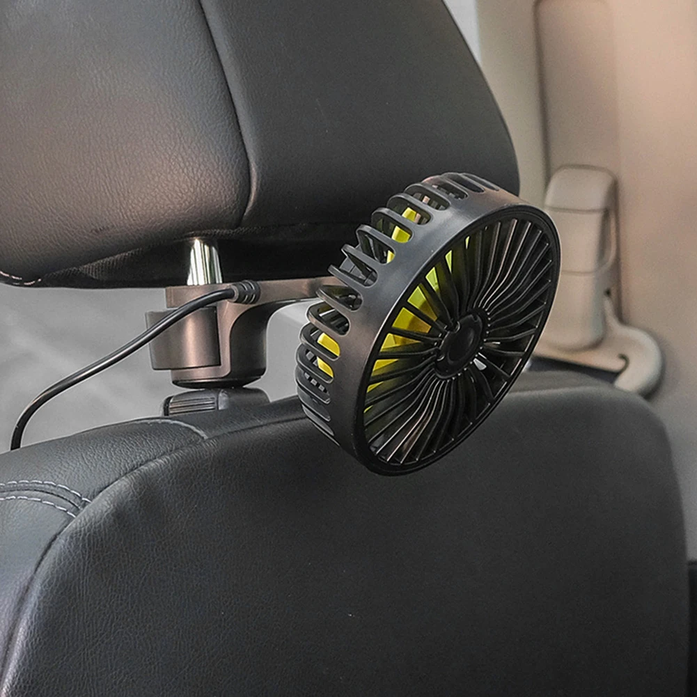 USB Car Cooling Fan 360 Rotatable Car Seat Headrest Fan Vehicle Rear Headrest Fan Accessories for Sedan SUS RV Truck